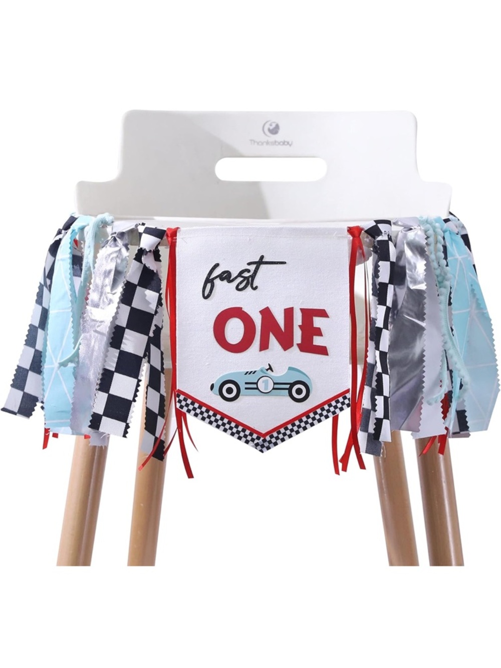 Amazon Fast ONE First Birthday High Chair Banner Bib - Red, Black, Blue, White